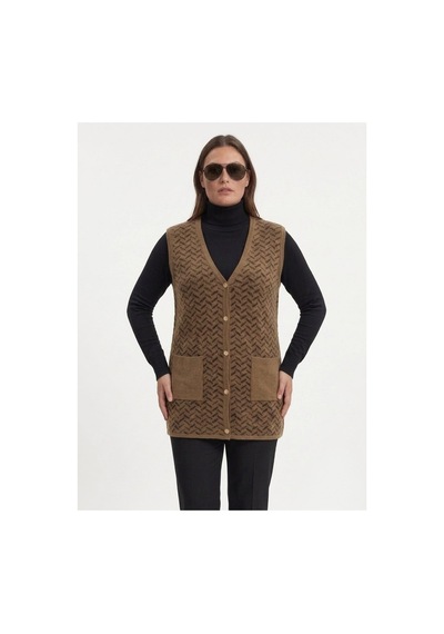 Onno Style Women Desenli Çelik Örgü Klasik Triko Yelek Krem