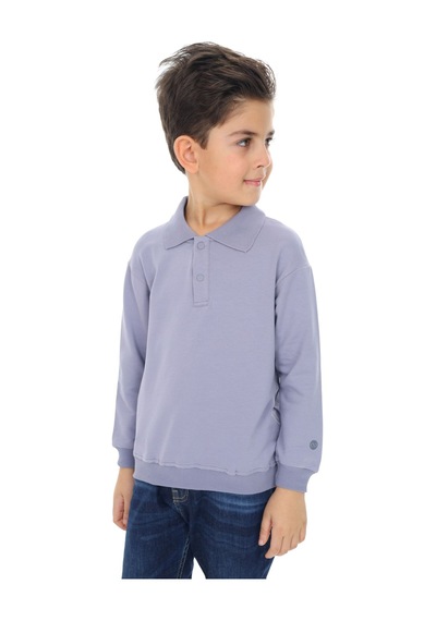 Toontoy Kids Toontoy Erkek Çocuk Baskılı Polo Yaka Düğmeli Uzun Kollu Tişört Koyu Gri