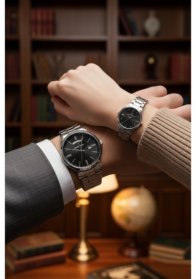 Daniel Klein 8682308439139 Limited Edition Classic Çelik Kordonlu Sevgili Çift Kol Saatleri Gümüş - Siyah