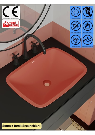 Thorax Arcus Sınırsız Renk Leke Tutmaz Granit Çanak Banyo Evyesi Lavabosu Modern Tasarım Çok Renkli