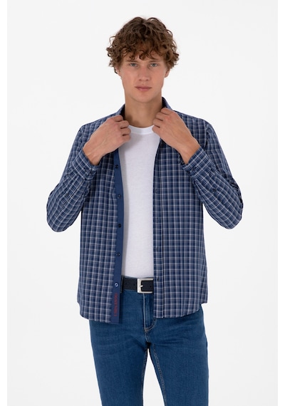 U.S. Polo Assn. Erkek Mavi Ekoseli Uzun Kollu Lacivert Gömlek 50316631-VR032