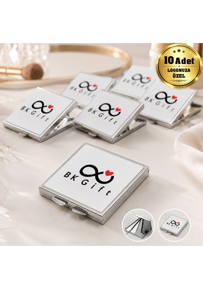 Logonuza Özel 10 Adet 60x65 Mm Tek Taraf Baskılı Katlanabilir Kare Metal Makyaj Aynası Beyaz