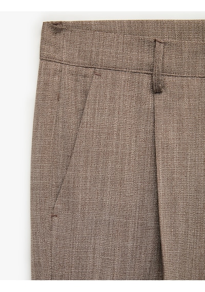 Koton Viskon Karışımlı Cepli Pileli Slim Fit Kumaş Pantolon Kahverengi 7wam40028hw Kahve
