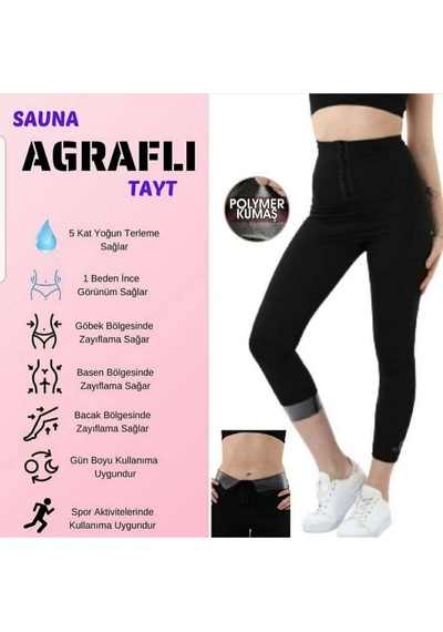 Agraflı Yüksek Bel Sauna Termal Tayt Siyah