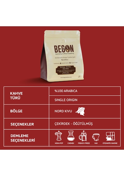 Begon Kahve Nord Kivu Nitelikli Filtre Kahve Öğütülmüş 2 x 250 G