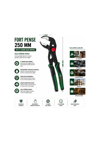 Papağan Pense 250 Mm 0-46 Mm Ağız, Ergonomik Sap