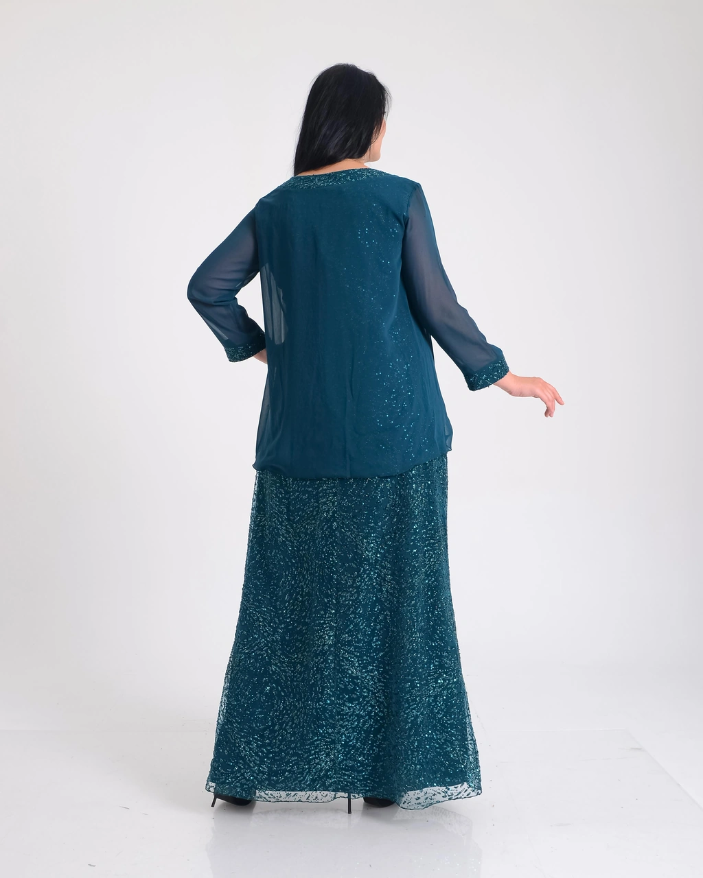 Lilas Xxl Büyük Beden Yeşil Renkli Glitter Baskı Dantelli Şifon Ceketli Uzun Abiye Elbise Yeşil Lilas Xxl Büyük Beden Yeşil Renkli Glitter Baskı Dantelli Şifon Ceketli Uzun Abiye Elbise Yeşil