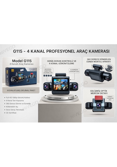 Nvg 4 Kameralı Araç Kamerası 360 Güvenlik Sistemi Ön Arka İç Kayıt Gece Görüş 170 Geniş Açı Full Hd 1080p Dash Cam