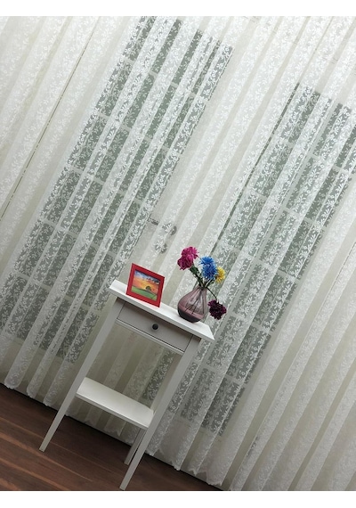 Perdealemi Özel Örme Dokulu Dantel Tül Perde , 100x260, Seyrek Pile, 1/2 Çok Renkli