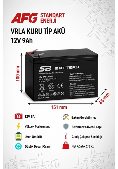 Sb Battery 12v 9ah Bakımsız Kuru Akü