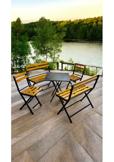 Modern 2-2-1-1 Balkon Bahçe Mutfak Bistro Set Katlanır Masa-sandalye 6 Kişilik Sarı