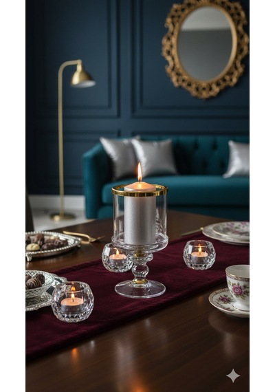 Lorena Gold Krıstal Mumluk 7x7x14 Cm Şeffaf