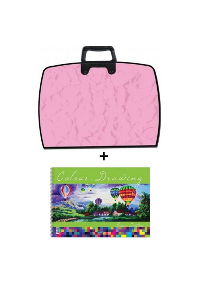 25x35 Cm Resim Çantası + 25x35 Resim Defteri Askılı - Fermuarlı Lilalı Pembe