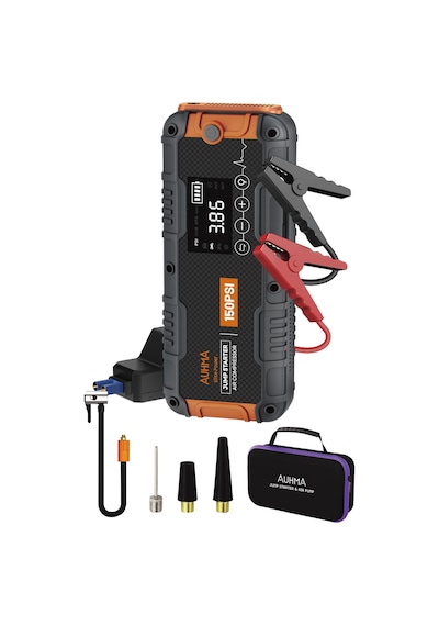 Auhma A9955 16000mah Araç Akü Takviye Cihazı Ve Hava Kompresörü 150 Psı Dijital Şarjlı Oto Lastik