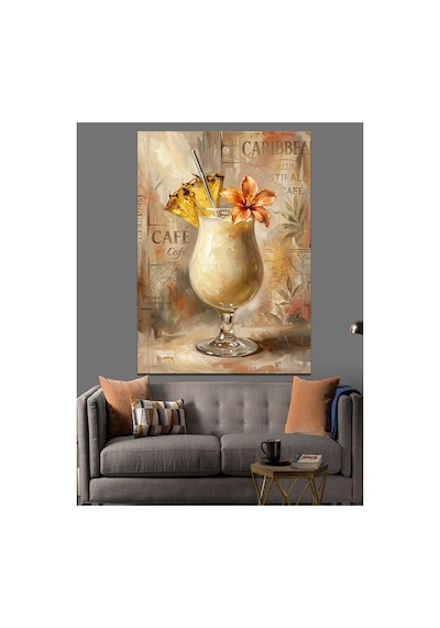Egzotik Çiçekli Meyve Kokteyl Bardağı Yağlı Boya Dokulu Kanvas Tablo Canvas Tablosu