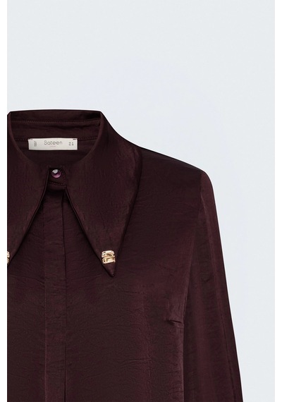 Sateen Gömlek Yaka Aksesuarlı Zola Takım Bordo