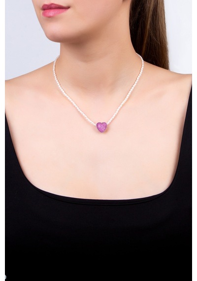 Pembe Kalp 18 Ayar Beyaz Altın Kaplama Gümüş Charm