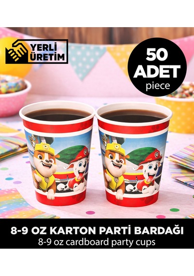 Paw Patrol Rubble Temalı Karton Bardak - Doğum Günü Parti Malzemeleri 50 Adet Diğer