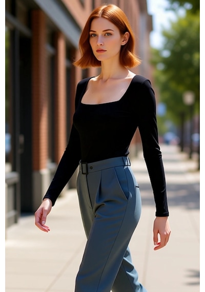 Ersefa Moda Kare Yaka Örme Slim Düz Desen Casual Günlük Regular Uzun Kol siyah