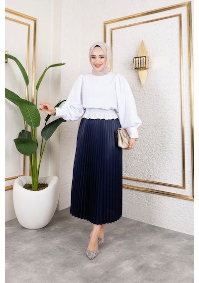 Hira Life Fashion Kadın Tesettür Giyim Ve Deri Görünümlü Beli Lastik Detayı İle Piliseli Uzun Etek Lacivert Lacivert Hira Life Fashion Kadın Tesettür Giyim Ve Deri Görünümlü Beli Lastik Detayı İle Piliseli Uzun Etek Lacivert Lacivert