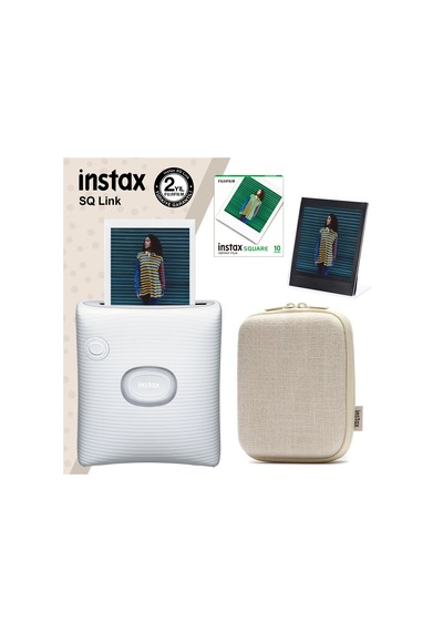 Fujifilm Instax Sq Link Yazıcı + 10'lu Square Film + Kılıf + Pleksi Çerçeve Beyaz