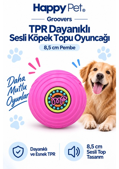 Happy Pet Groovers Tpr Dayanıklı Sesli Köpek Topu Oyuncağı 8,5 Cm Pembe