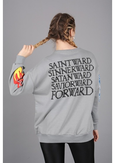 Madmext Mad Girls Füme Baskılı Oversize Sweatshirt Mg1207