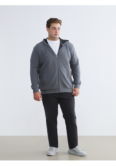 Lcwaıkıkı Classic Gri Standart Kalıp Kapüşonlu Erkek Fermuarlı Sweatshirt