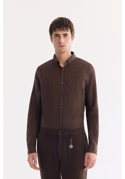 Avva Erkek Kahve Beli Lastikli %100 Keten Relaxed Fit Pantolon B003032