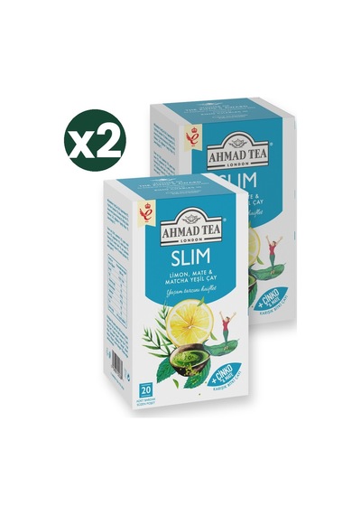 Ahmad Tea Slim Limon, Mate Ve Matcha Yeşil Çay Karışımı 20'li 2'li Ekonomik Paket Toplam 40 Poşet Çay