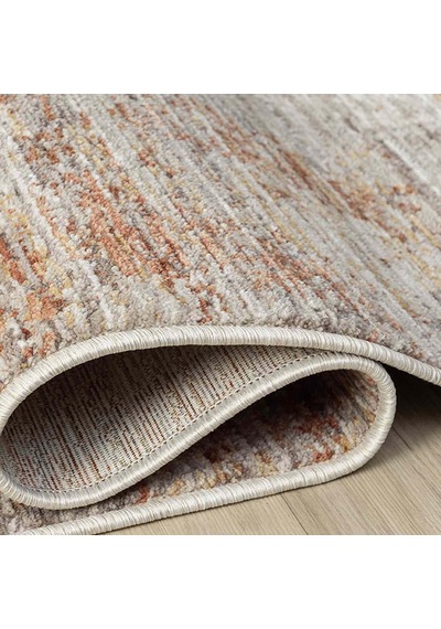 Açık Gri Bej Turuncu Eskitme Desenli Halı - Dk10206tp Açık Bej