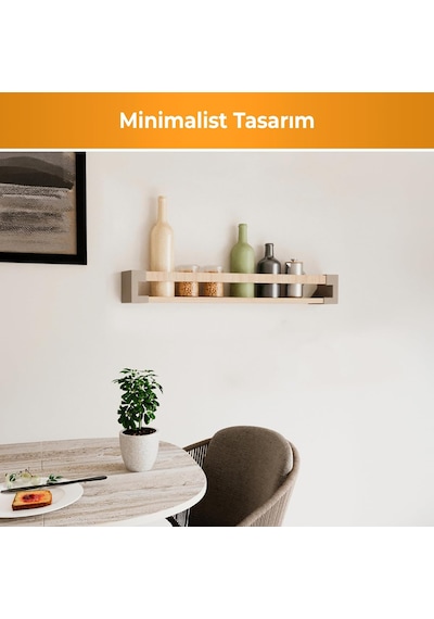 Masif Ahşap Duvar Rafı Çift Korkuluklu Minimal Raf, Baharat/kitap/bitki Düzenleyici, Kolay Mo Diğer
