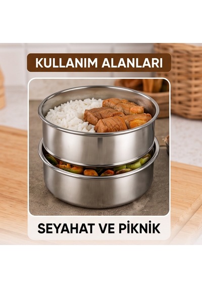 3'lü Metal Sefer Tası - Paslanmaz Çelik - 16 Cm Çok Renkli