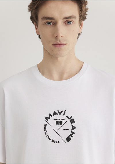 Mavi - Mavi Jeans Baskılı Beyaz Tişört 0611719-620 Beyaz
