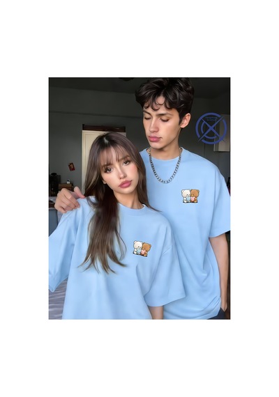 Nevermınd Sevgili Kombini Tişört 2 Li Set Ayıcık Baskılı Unisex Çift Tişört %100 Pamuk Mavi Mavi Nevermınd Sevgili Kombini Tişört 2 Li Set Ayıcık Baskılı Unisex Çift Tişört %100 Pamuk Mavi Mavi