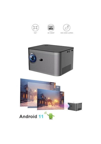 Hy350 Gri Taşınabilir Sinema Projektörü 4k 1080p Ev Sineması Bluetooth Android Akıllı Projek-130446