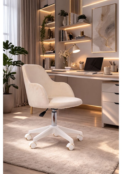 Sude Beyaz Ayaklı Çalışma Koltuğu Tekerlekli Ayarlanabilir Ofis Sandalyesi Baby Face Kumaş Bej Sude Beyaz Ayaklı Çalışma Koltuğu Tekerlekli Ayarlanabilir Ofis Sandalyesi Baby Face Kumaş Bej