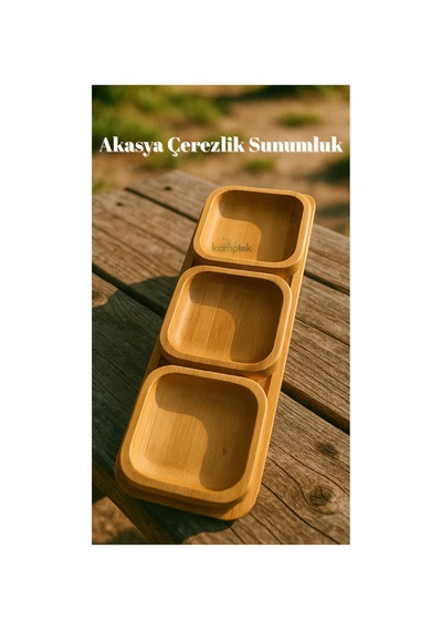 Kamptek Akasya Çerezlik Sunumluk Set 4'lü Set Bambu Kare