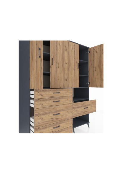 Kronos Gardrop 7 Raflı 6 Çekmeceli 4 Kapaklı 176x59x221 Antrasit-çam Çam Kronos Gardrop 7 Raflı 6 Çekmeceli 4 Kapaklı 176x59x221 Antrasit-çam Çam