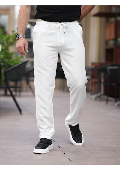 Keten Jogger Pantolon Beyaz