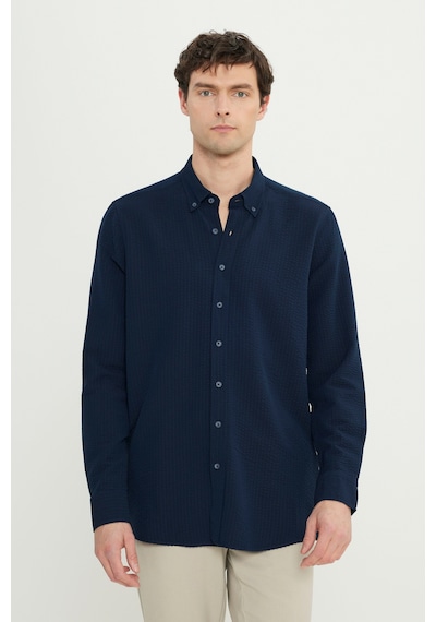 AC&Co / Altınyıldız Classics Erkek Lacı Slim Fit Dar Kesim Düğmeli Yaka %100 Pamuk Gömlek Lacı Lacivert AC&Co / Altınyıldız Classics Erkek Lacı Slim Fit Dar Kesim Düğmeli Yaka %100 Pamuk Gömlek Lacı Lacivert