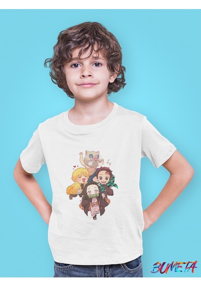 Bumeta Demon Slayer Karakter Baskılı Çocuk Tişört 3'lü Set Beyaz