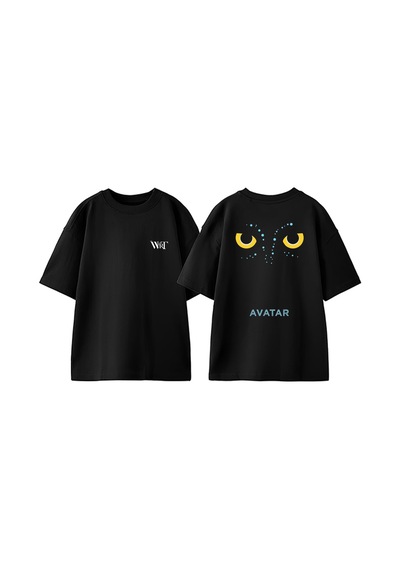 Thewert Avatar Göz Tasarım Sırt Baskılı Pamuk Siyah Oversize T-shirt