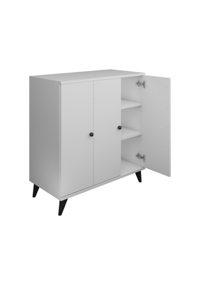 Simple Çok Amaçlı Dolap 4 Raflı 3 Kapaklı 90x44x96 Beyaz Beyaz