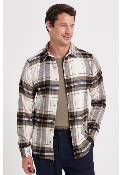 Tudors Erkek Slim Fit Dar Kesim Kareli Kışlık Oduncu Gömlek-42382 Ekru