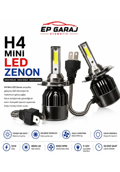 Apexi H4 Mini Led Xenon Far Ampul Seti 52w 8000 Lümen Ultra Güçlü Aydınlatmaaa
