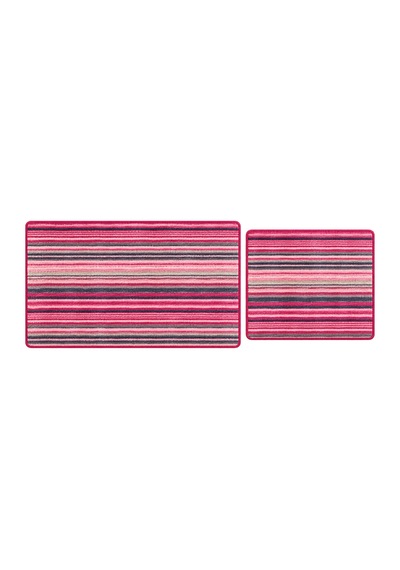 Modern Dekoratif Kaymaz Taban Çizgili Banyo Paspası Klozet Takımı 60x100-60x40 Cm Fuşya - 931522675 Fuşya