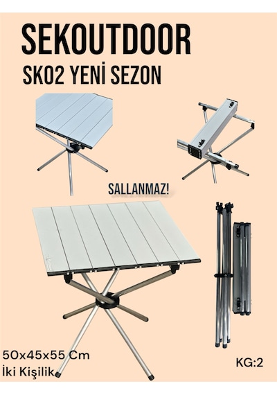 Sekoutdoor Sk02+ Alüminyum Katlanır Kamp Masası Gümüş