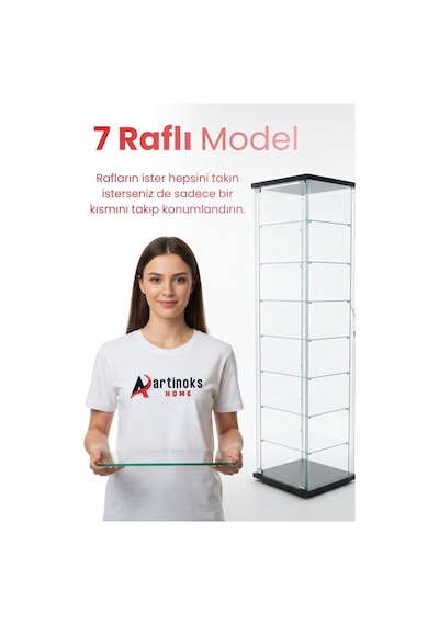 7 Raflı Ledli Cam Vitrin Dolap Gümüşlük Koleksiyon Sergi Kitaplık Kapaklı Büfe Mutfak Raflı Detolf Siyah 7 Raflı Ledli Cam Vitrin Dolap Gümüşlük Koleksiyon Sergi Kitaplık Kapaklı Büfe Mutfak Raflı Detolf Siyah