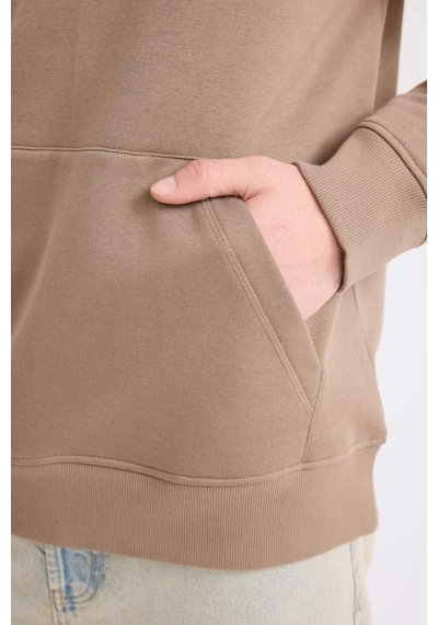 DeFacto Regular Fit Kapüşonlu Kanguru Cepli İçi Yumuşak Tüylü Basic Düz Sweatshirt X8283AZ25SPBN229